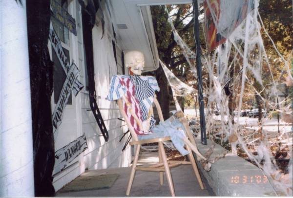 Skeleton on Front Porch