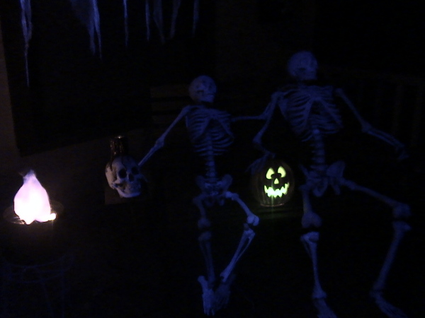 Skeletons on Porch at Night